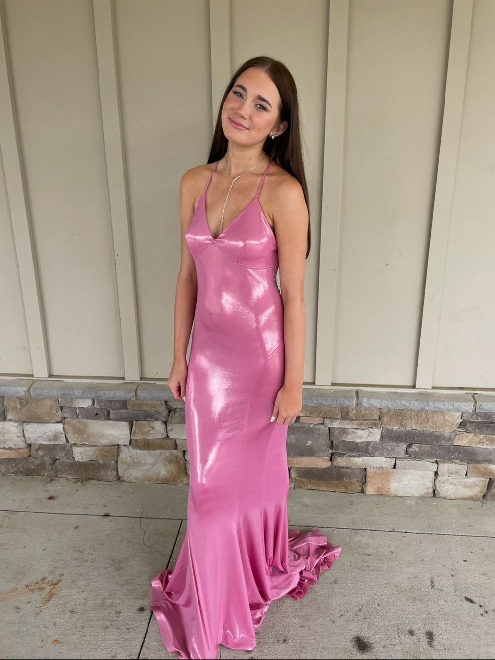 Norma Kamali Shimmer Pink Mermaid Gown